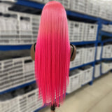 Ombre Pink Color Straight Human Hair Wigs for Women