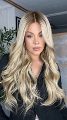 Mebary Ashy Blonde Wigs with Dark Roots Human Hair Wigs for Caucasian