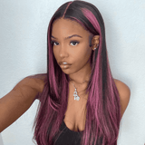 Purple Pink Highlight Mix Colored Human Hair Wig