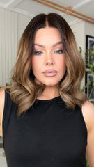 Mebary Ombre Rich Brown Short Wavy Wigs 100% Human Hair for Caucasian Women