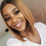 Short Ombre Honey Brown Blonde 1B/27 Bob Human Wig With Baby Hair