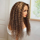 Honey Blonde Highlights #4/27 Curly 100% Virgin Human Hair Wigs