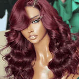 Burgundy Colored Wavy Human Hair Wigs