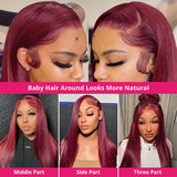 Burgundy Straight Human Hair Wigs Wine Red Colored Lace Wig