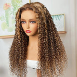 Honey Blonde Highlights #4/27 Curly 100% Virgin Human Hair Wigs