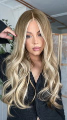 Mebary Cool Blonde Highlights Wavy Lace Wigs Human Hair for Caucasian