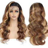Black Roots Body Wave 4/27 Ombre Highlight Human Hair Wigs