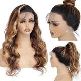 Black Roots Body Wave 4/27 Ombre Highlight Human Hair Wigs