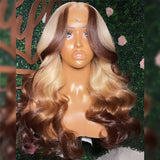 Blonde Wig With Brown End Highlight Body Wave Human Hair Wigs