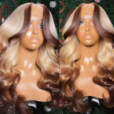 Blonde Wig With Brown End Highlight Body Wave Human Hair Wigs