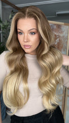 Mebary Ombre Ash Blonde Wigs with Brown Roots 100% Real Human Hair for Caucasian