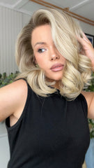 Mebary Gray Brown Blonde Highlights Wigs Human Hair for Caucasian 180% Density
