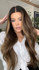 Mebary Brown Highlights Wavy Wigs 100% Human Hair Wigs for Caucasian