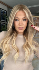Mebary Dirty Blonde Highlights Wavy Wigs Human Hair for Caucasian