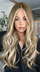 Mebary Cool Blonde Highlights Wavy Lace Wigs Human Hair for Caucasian