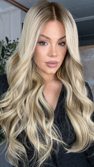 Mebary Ashy Blonde Wigs with Dark Roots Human Hair Wigs for Caucasian