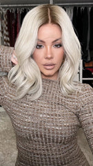 Mebary Pale Blonde Wigs with Brown Roots 100% Human Hair for Caucasian