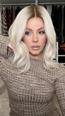 Mebary Pale Blonde Wigs with Brown Roots 100% Human Hair for Caucasian