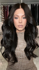 Mebary Natural Black Wavy Wigs 100% Real Human Hair for Caucasian 180% Density