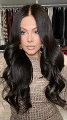Mebary Natural Black Wavy Wigs 100% Real Human Hair for Caucasian 180% Density