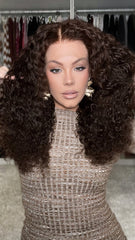 Mebary Deep Curly Chocolate Brown Wigs 100% Real Human Hair for Caucasian 180% Density