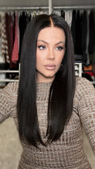 Mebary Natural Black Silky Straight Wigs 100% Real Human Hair for Caucasian 180% Density