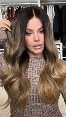 Mebary Ombre Black Brown Lace Wigs Human Hair for Caucasian 180% Density