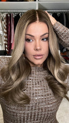 Mebary Cool Brown Highlights Lace Wigs 100% Human Hair for Caucasian