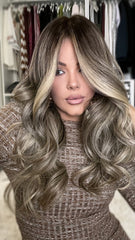 Mebary Warm Gray Balayage Highlights Wigs 100% Real Human Hair for Caucasian