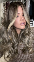 Mebary Warm Gray Balayage Highlights Wigs 100% Real Human Hair for Caucasian