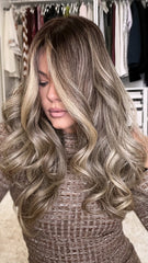 Mebary Warm Gray Balayage Highlights Wigs 100% Real Human Hair for Caucasian