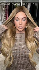 Mebary Ombre Honey Blonde Wavy Wigs 13x6 Lace Human Hair for Caucasian