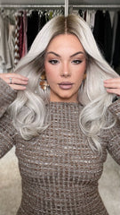 Mebary White Wigs with Black Roots 100% Real Human Hair for Caucasian 180% Density