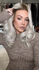 Mebary White Wigs with Black Roots 100% Real Human Hair for Caucasian 180% Density