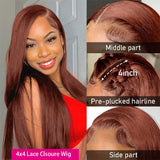 Reddish Brown Straight Glueless Human Hair Wigs