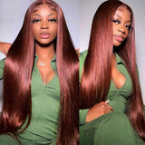 Reddish Brown Straight Glueless Human Hair Wigs