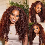 Reddish Brown Water Wave Glueless Human Hair Wigs