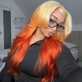 Ombre Blonde Highlight Ginger Orange Human Hair Wigs