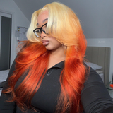 Ombre Blonde Highlight Ginger Orange Human Hair Wigs