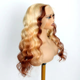 Blonde Wig With Brown End Highlight Body Wave Human Hair Wigs