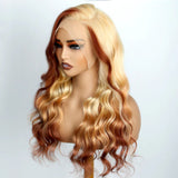 Blonde Wig With Brown End Highlight Body Wave Human Hair Wigs