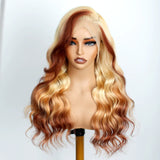 Blonde Wig With Brown End Highlight Body Wave Human Hair Wigs