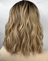 Mebary Ombre Blonde With Brown Root Short Wavy Bob Wig For Caucasian