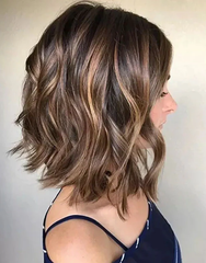 Mebary Fashion Balayage Highlight Short Wavy Bob Wigs Human Hair For Caucasian
