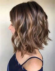Mebary Fashion Balayage Highlight Short Wavy Bob Wigs Human Hair For Caucasian