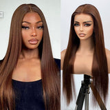 Chocolate Brown #4 Silky Straight Human Hair Wig For Women