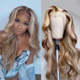 P4/613 Blonde Highlight Human Hair Wig 180% Density