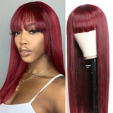 Burgundy 99J Straight Wig With Bangs Human Hair