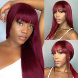 Burgundy 99J Straight Wig With Bangs Human Hair