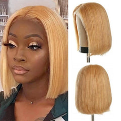 Honey Blonde Bob Wig With Baby Hair Short #27 Straight Human Hair Wigs